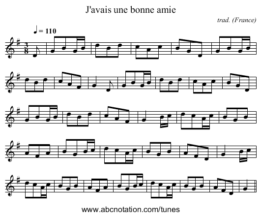J'avais une bonne amie - staff notation