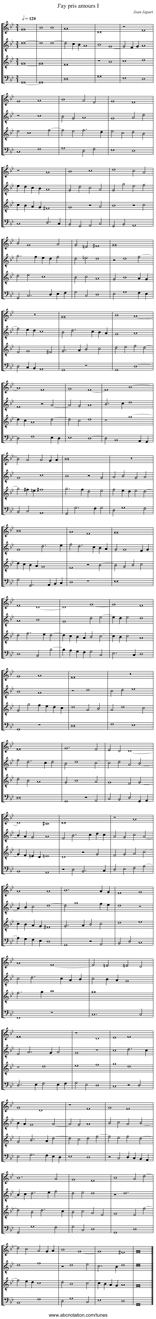 J'ay pris amours I - staff notation