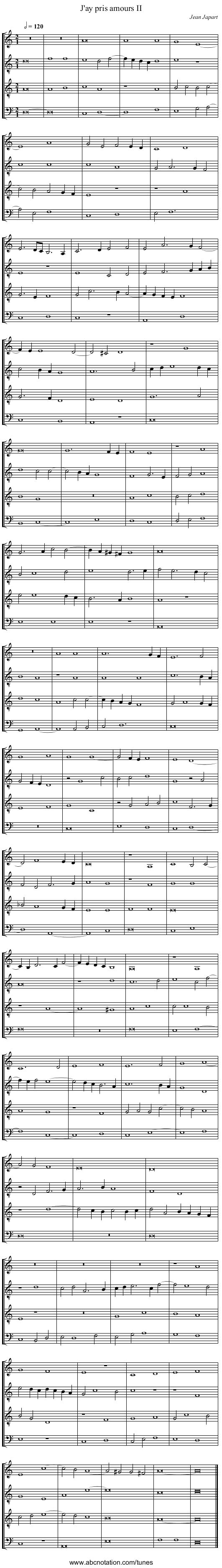 J'ay pris amours II - staff notation
