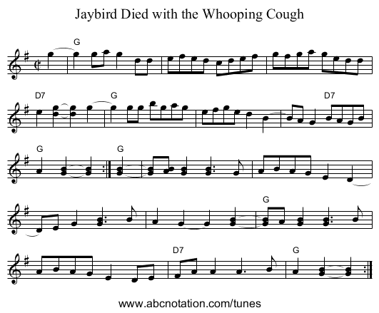 Jaybird Died with the Whooping Cough - staff notation