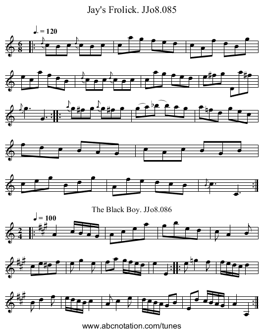 Jay's Frolick. JJo8.085 - staff notation