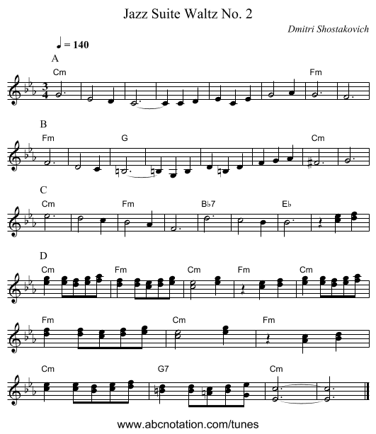 Jazz Suite Waltz No. 2 - staff notation