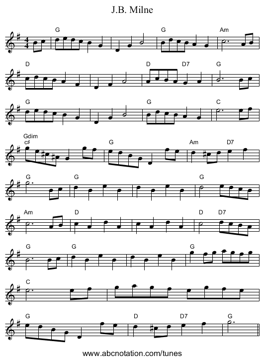 J.B. Milne - staff notation