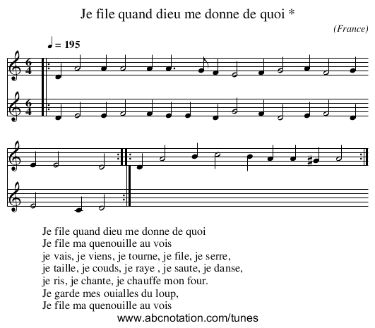 Je file quand dieu me donne de quoi * - staff notation