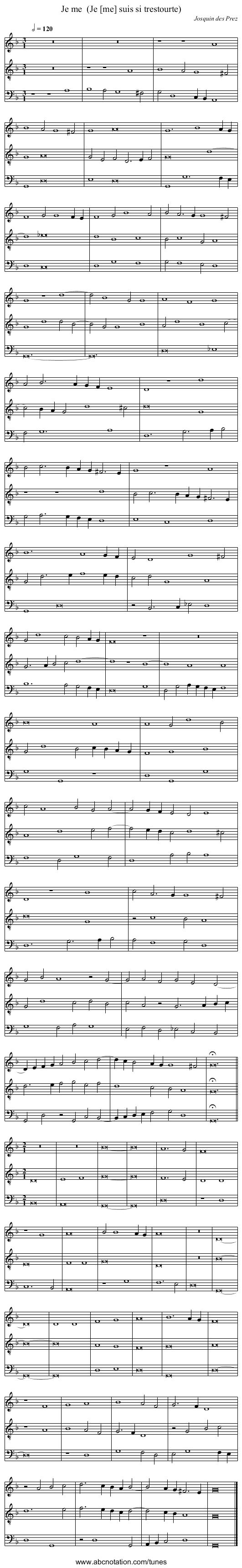 Je me  (Je [me] suis si trestourte) - staff notation