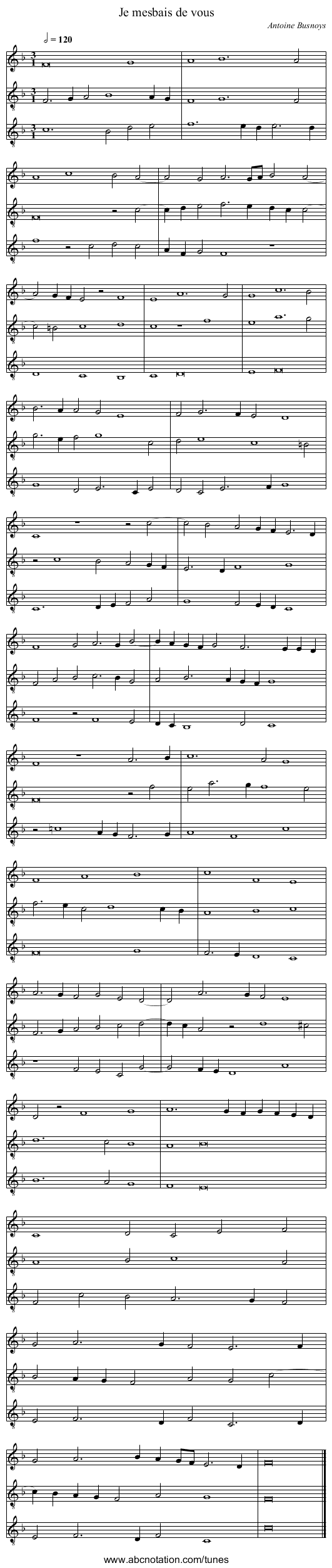Je mesbais de vous - staff notation