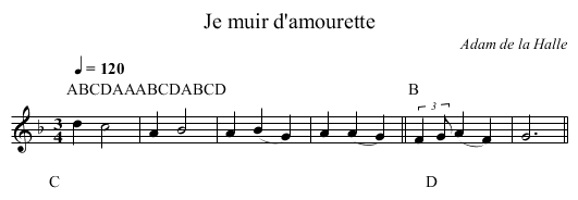 Je muir d'amourette - staff notation