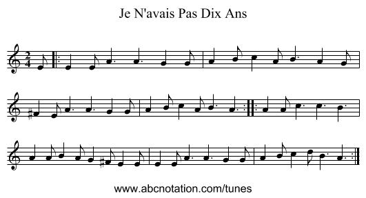 Je N'avais Pas Dix Ans - staff notation