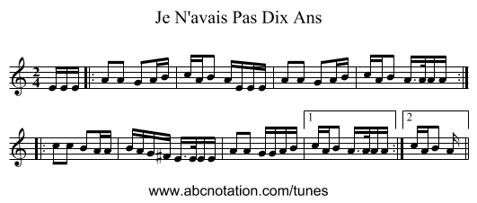 Je N'avais Pas Dix Ans - staff notation