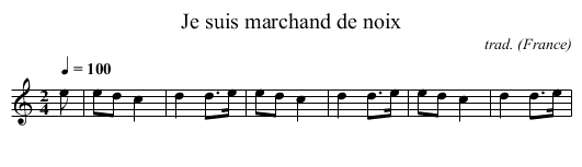 Je suis marchand de noix - staff notation