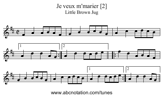 Je veux m'marier [2] - staff notation