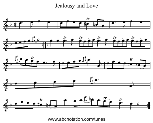 Jealousy and Love - staff notation