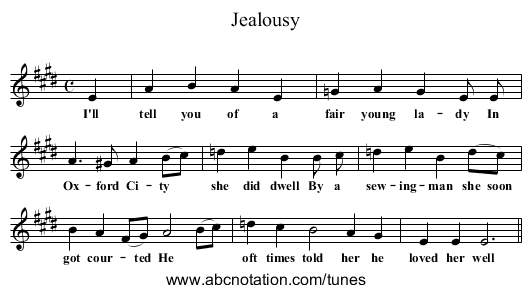 Jealousy - staff notation