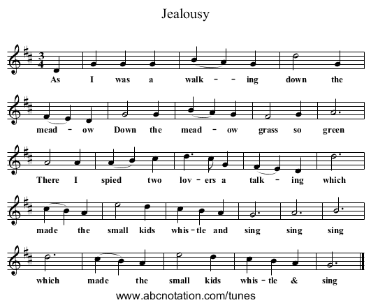 Jealousy - staff notation