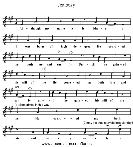 Jealousy - staff notation