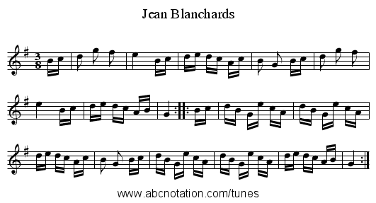Jean Blanchards - staff notation