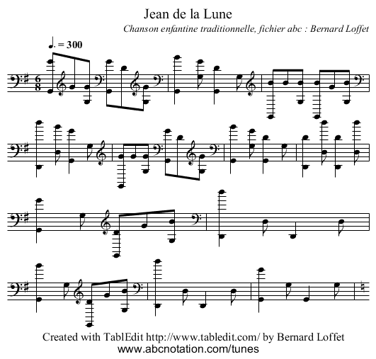 Jean de la Lune - staff notation