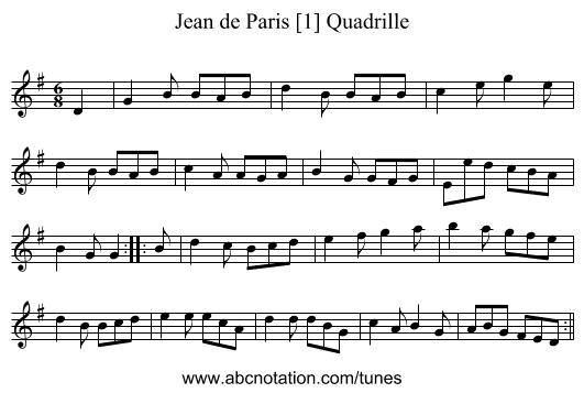 Jean de Paris [1] Quadrille - staff notation