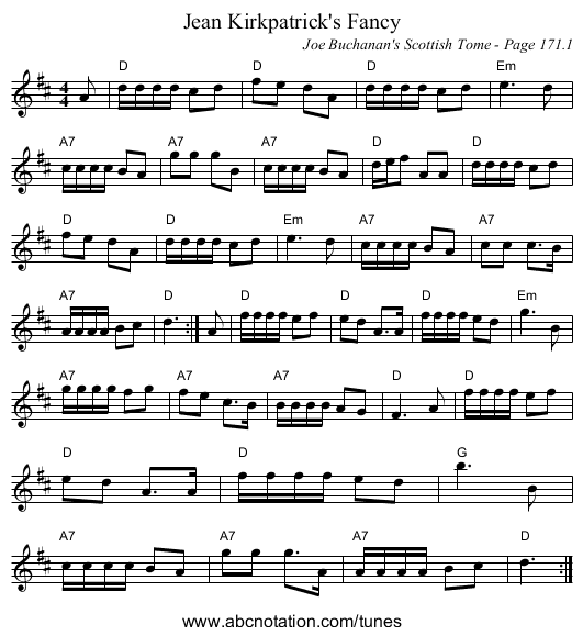 Jean Kirkpatrick's Fancy - staff notation