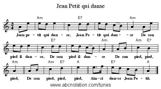Jean Petit qui danse - staff notation