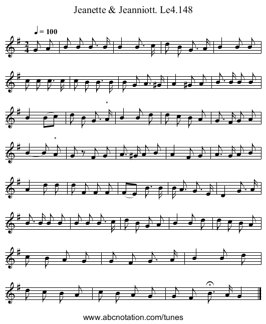Jeanette & Jeanniott. Le4.148 - staff notation