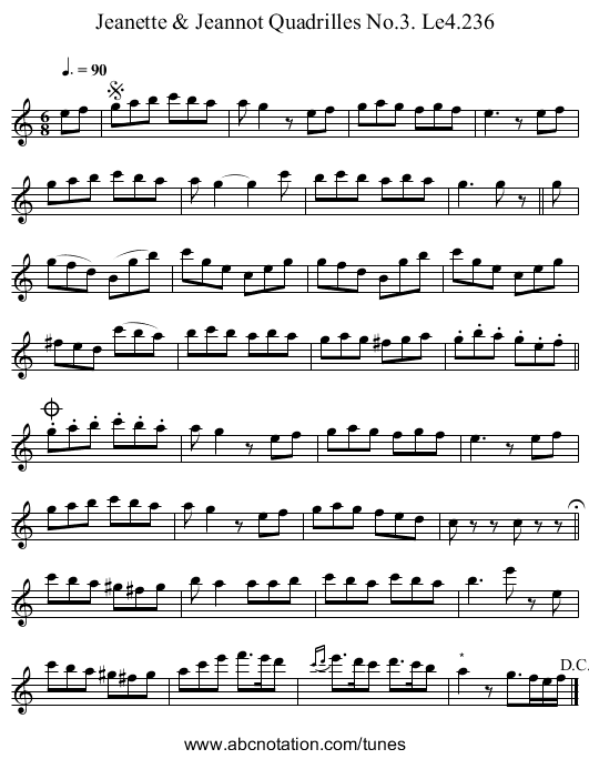 Jeanette & Jeannot Quadrilles No.3. Le4.236 - staff notation