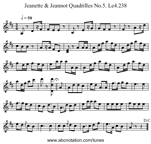 Jeanette & Jeannot Quadrilles No.5. Le4.238 - staff notation