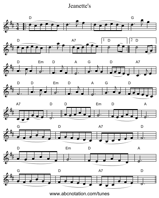Jeanette's - staff notation