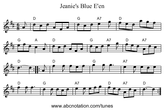 Jeanie's Blue E'en - staff notation