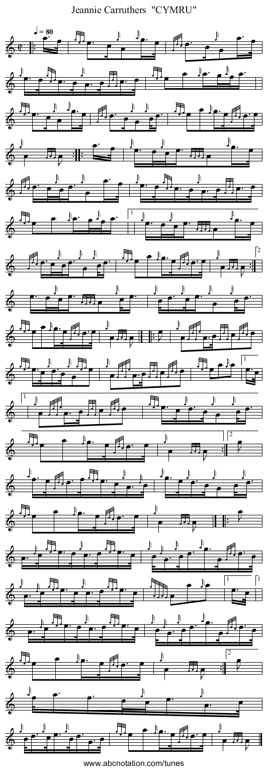 Jeannie Carruthers  CYMRU - staff notation