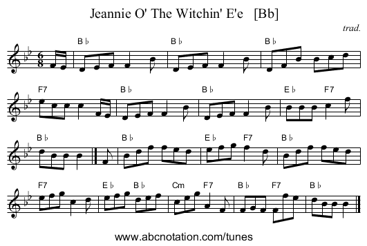 Jeannie O' The Witchin' E'e   [Bb] - staff notation