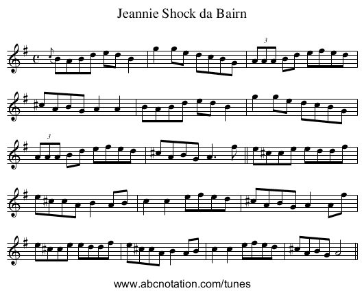 Jeannie Shock da Bairn - staff notation