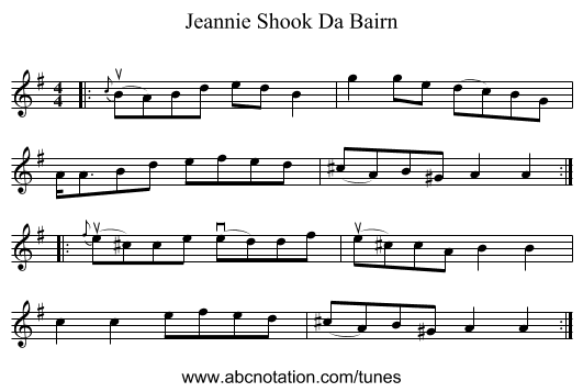Jeannie Shook Da Bairn - staff notation