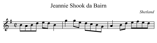 Jeannie Shook da Bairn - staff notation