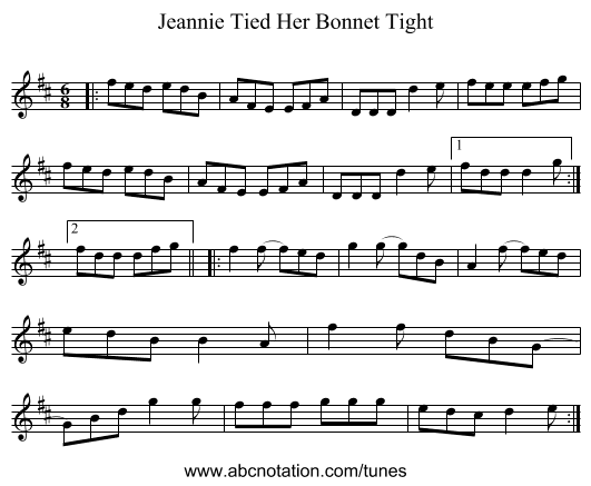 Jeannie Tied Her Bonnet Tight - staff notation