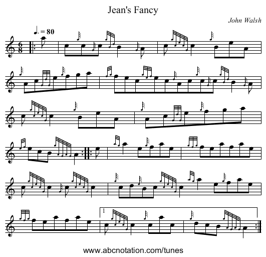 Jean's Fancy - staff notation