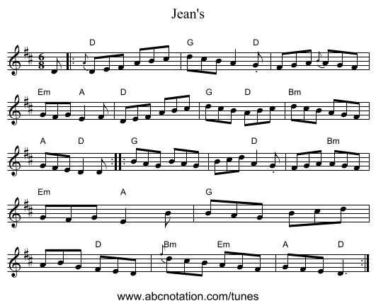 Jean's - staff notation