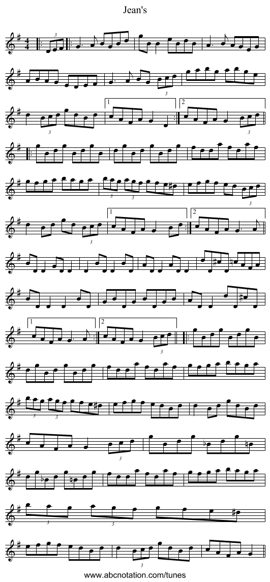 Jean's - staff notation