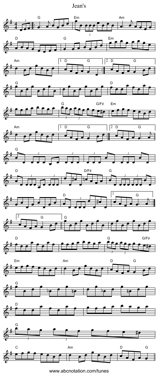 Jean's - staff notation