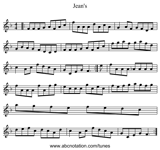 Jean's - staff notation
