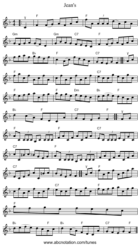 Jean's - staff notation