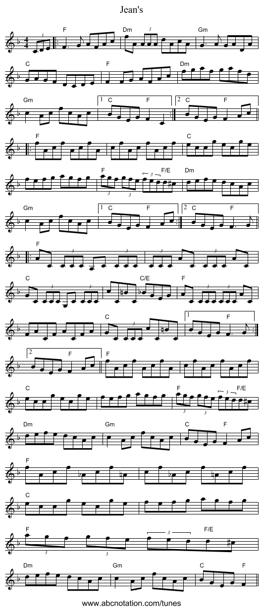 Jean's - staff notation