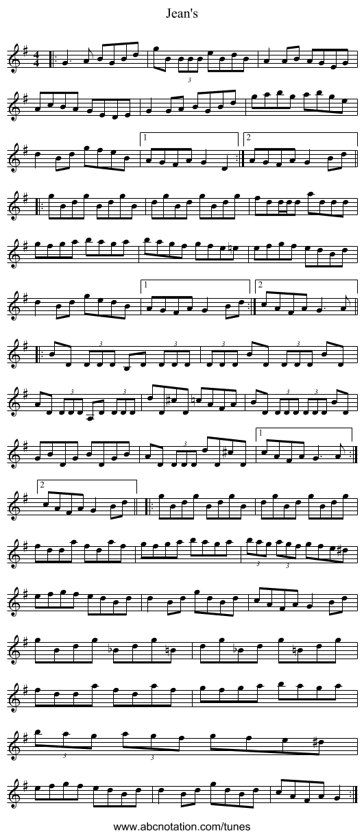 Jean's - staff notation