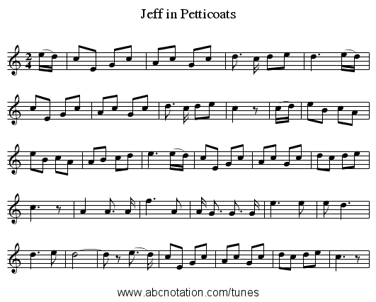 Jeff in Petticoats - staff notation
