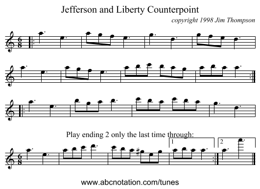 Jefferson and Liberty Counterpoint - staff notation