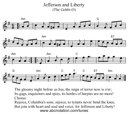 Jefferson and Liberty - staff notation