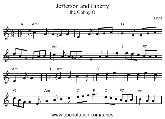 Jefferson and Liberty - staff notation