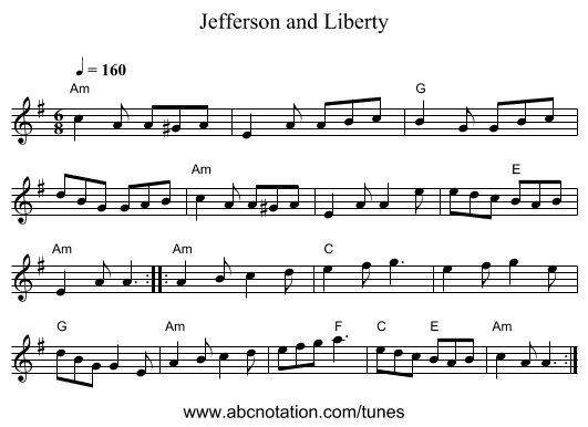 Jefferson and Liberty - staff notation