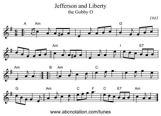 Jefferson and Liberty - staff notation
