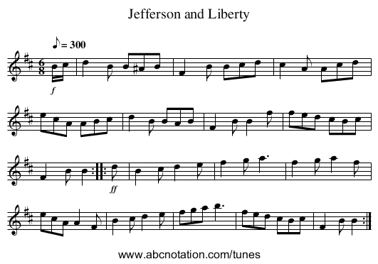 Jefferson and Liberty - staff notation